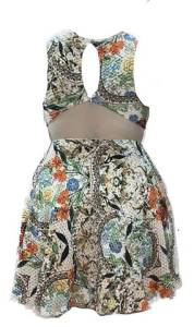 Vestido Floral Curto Com Detalhes De Transparncia