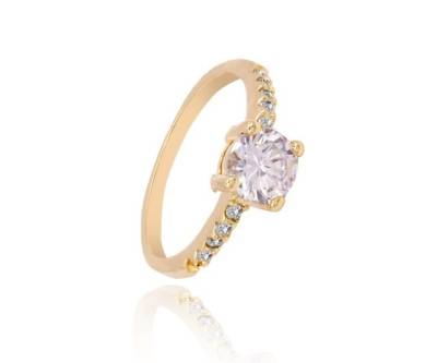 Anel Semijoia Solitrio Cravejado De Zircnias Folheado A Ouro 18k