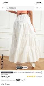 Saia Shein Ezwear Longo Branco Tamanho M Novo Original!!!