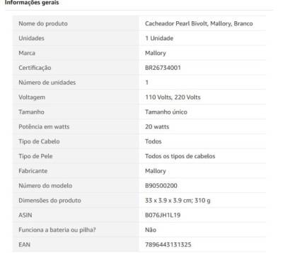 Cacheador Modelador Mallory Pearl Bivolt Branco