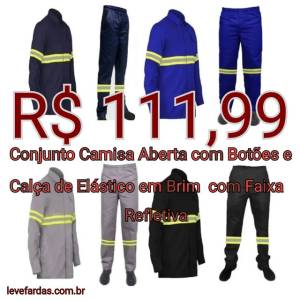 Conjunto Camisa E Cala Em Brim Com Faixa Refletiva