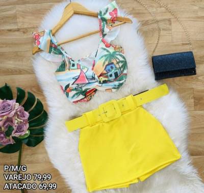 Cropped Mais Short Saia C/cinto Por 79,99!!