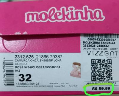 Sandlia Molekinha ( Nova ) Nunca Usada! Nmero 32