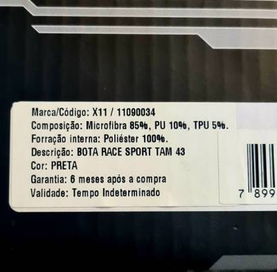 Bota Race Sport Preta Cano Curto X11