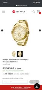 Relgio Technos Masculino Legacy Dourado Js20ah/4x