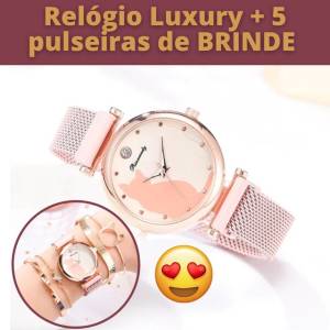 Relgio Feminino Luxury Com Pulseiras De Brinde