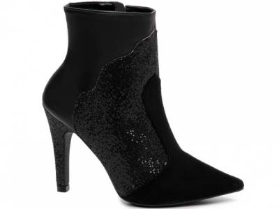 Bota Bico Fino Preta Salto Alto Strass Pulseira Removvel