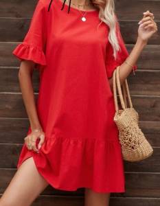 Vestido Vermelho Com Babados