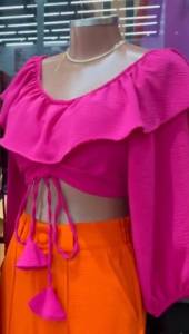Croppt Pink E Verde Tecido Duna Tamanho nico