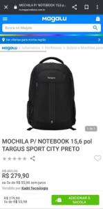 Mochila Notebook 15.6 Sport City. br black - Targus