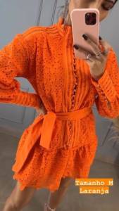 Vestido Guipir Novo Laranja E Verde Limo P