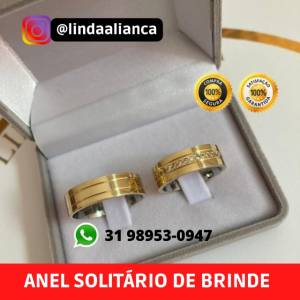 Alianas De Moeda Antiga + Anel Solitrio De Brinde
