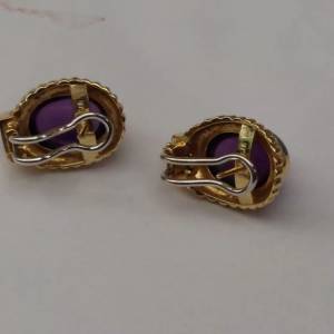 Brinco Em Ouro Amarelo Modelo Presso Ametista Brilhantes