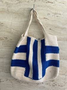 Bolsa De Croch Azul E Branca