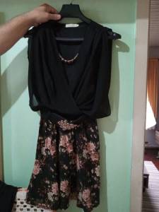 Vestido Preto E Estampado