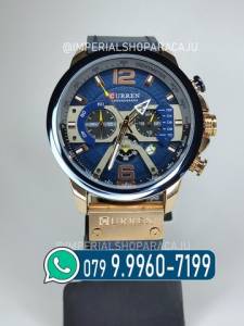 Relogio Curren Masculino Funcional Couro Azul Aracaju Promoo