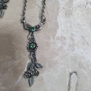 Conjunto Colar Com Brincos E Strass Verde