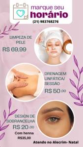 Limpeza De Pele, Drenagem  Linftica E Desgn De Sobrancelha Feminina E Masculina.