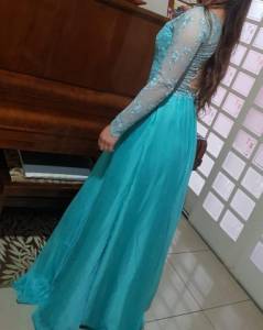Vestido Festa Madrinha Casamento Longo Verde Tiffany Pp Usado 1x