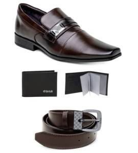 Kit Sapato Social Masculino Couro Eco Premium Carteira Cinto
