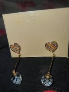 Pingente E Brincos Em Ouro Amarelo Rose E Branco