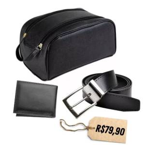 Kit Necessaire, Couro Sinttico, Marrom E Preto