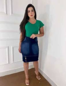 Saia Jeans Midi - C/elastano - Premium