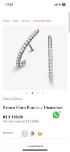 Brinco Ouro 18k Com Diamantes Vivara