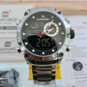 Relgio Masculino Dourado Prata Inoxidvel Original Naviforce 9163