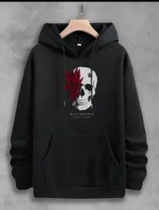 Blusa De Frio Moletom Canguru Masculino Caveira Com Flor