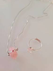 Conjunto Colar E Anel Prata 925 Com Quartzo Rosa Original
