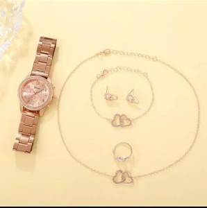Conjunto Relgio, Pulseira, Cordo, Brincos E Anel