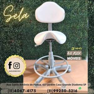 Cadeira Mocho Sela Branco Base Cinza Dentista Tatuador Estetica Podologo