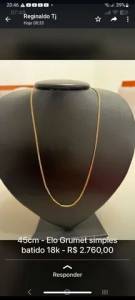 Lindo Cordo Elo Grumet  Ouro 18k  60 Cm