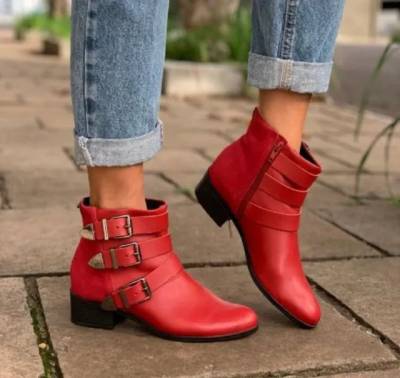 Bota Cravo E Canela Ankle Boot Fivelas