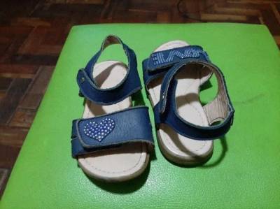 Sandlia/papete Infantil Couro Azul - Tam. 25