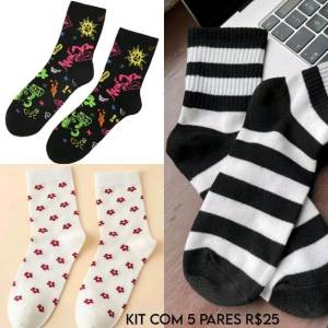 Kit Com 5 Pares De Meias Cano Mdio Feminino