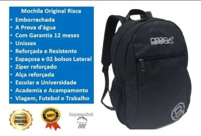 Mochila Escolar Risca Preta Emborrachada