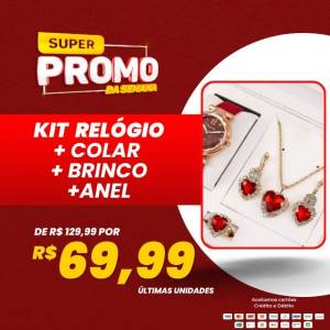 Relgio + Colar + Brinco + Anel + Pulseira