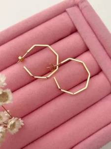 Brinco Octogonal Banhado A Ouro