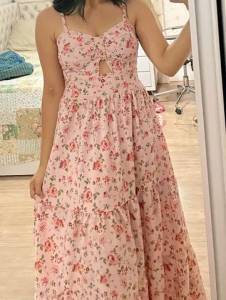 Vestido Florido Longo Cor De Rosa Beb