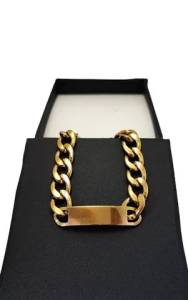 Pulseira Masculina Inox Grossa Dourada Com Caixinha