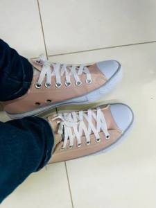 Tenis All Star Nude Rose Couro Com Listra Cinza