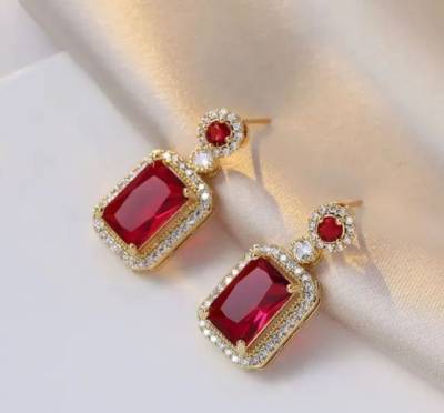 Kit Colar + Anel + Par De Brincos Vermelho Banhado A Ouro 18k
