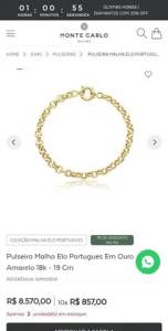 Pulseira Malha Elo Portugus 19cm Monte Carlo Ouro 18k
