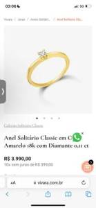 Anel De Ouro 18k Com Diamante