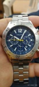 Relgio Masculino Nautica, Pulseira De Ao Prateada, Com Calendrio - A23608g