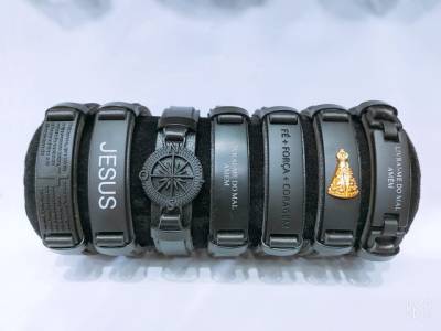 Bracelete Pulseira Couro Preto Fosco Premium