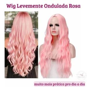 Peruca Rosa 70 Cm + Touca