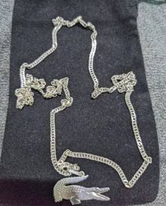 Corrente De Prata Elo Duplo + Pingente Lacoste